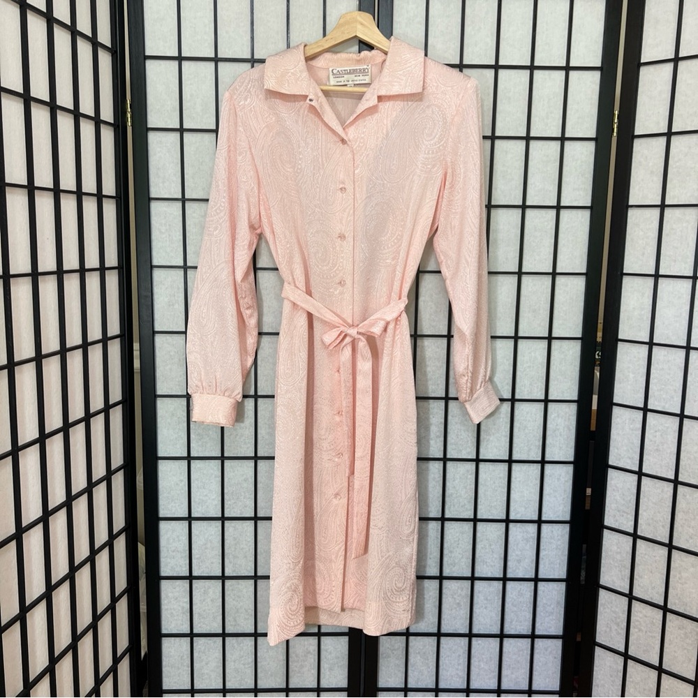 RARE VTG Castleberry Suit Dress London New York Soft Pink Polyester Paisley Sz 8
